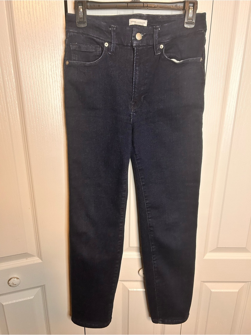 Good American Women’s Size 6-12 High-Rise Dark Navy Straight Leg Stretch Jeans